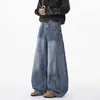 Jeans retro americanos de bajo curvo para hombre, pantalones casuales de lavado limpio de moda para primavera y otoño, pantalones rectos de pierna ancha