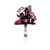 Porta-credencial retráctil de venta popular, color rosa, con forma de calabaza de Halloween, fácil de jalar y con mecanismo giratorio para credenciales de estudiante y de oficina