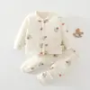 Conjunto acolchoado de duas peças para bebê para outono e inverno, espesso e quente, macacão sem costura, conjunto de duas peças A-grade para recém-nascido, quente