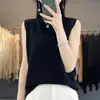 Camisola de punto de lana de cuello medio alto de alta gama lista para usar, camiseta básica de verano holgada para mujer