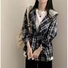 Chaqueta Camisera a Cuadros Retro de Estilo Coreano con Diseño Holgado, Capucha Empalmada y Manga Larga para Mujer