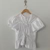 Camisa Feminina Doce e Delicada Dongdaemun Coreano com Cordão, Cadarço e Mangas Bufantes
