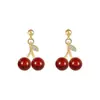 Pendientes de Cereza Roja Otoño e Invierno Nuevos Pendientes Populares Pendientes Elegantes de Nicho de Gama Alta Regalo de Cumpleaños para Novia