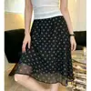 Falda de Gasa con Lunares Retro para Mujer, Estilo Delgado de Verano, Estilo Coreano, Falda de Corte A Hermosa y Súper Elegante con Efecto de Caída, Elegante Falda de Longitud Media