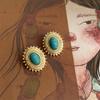 Pintura al óleo sentido de pendientes sintéticos turquesa antiguos nicho retro pendientes de lujo ligero personalidad temperamento pendientes de alta gama