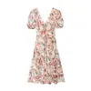 Comércio Exterior Transfronteiriço Moda Feminina 2026 Moda Europeia e Americana Versátil Elegante Vestido Midi Estampado com Manga Bufante para Mulheres F71215