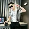 Camisa de Manga Corta de Lujo Ligero de Alta Gama para Hombre, Verano, Media Cremallera, Cuello Solapa, Rayas, Transpirable, Casual, Top de Punto