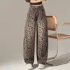 Jeans de estampado de leopardo hechos a medida para mujer, nuevo estilo primavera/otoño, corte holgado, adelgazante, de cintura alta, largos hasta el suelo, casual, pierna ancha acampanada