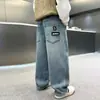 Calça Jeans Infantil Masculina Nova Estilo Primavera e Outono para Crianças Maiores, Calça Longa Solta Masculina Primavera e Outono, Estilosa e na Moda
