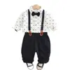Conjunto de Dos Piezas con Estampado Completo para Niño, Otoño Elegante, Moda Nueva, para Bebé, Manga Larga, Conjunto de Pantalón Largo con Tirantes de Barco