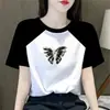 Camiseta de Manga Corta Raglán con Bloques de Color Estilo Mamá de Comercio Exterior Transfronterizo para Mujer, Corte Delgado, Top Básico Favorecedor