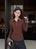 Camiseta de Manga Larga a Cuadros Rojos Coreana con Empalmes para Mujer en Primavera, Otoño e Invierno, Camisa Ajustada para Capas, Top Falso de Dos Piezas para Principios de Otoño