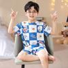 Pijama de Hilo de Seda Helada para Niños de Suegros Verano Infantil Delgado Aire Acondicionado Niños Grandes Manga Corta Ropa de Casa Traje