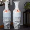 Jarrón Grande de Pie de Cerámica de Jingdezhen con Paisaje Pastel Pintado a Mano, Jarrón de Porcelana para Ceremonia de Apertura, Adorno Decorativo de Sala de Estar Estilo Chino
