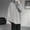 Moletom casual pesado em jacquard para primavera e outono para homens, corte solto, com meio zíper, gola alta, pulôver para casais, jaqueta de cor sólida