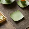 Posavasos Cuadrado de Cerámica con Esmalte de Roca y Diseño de Mandarina Verde Pequeña, Naranja-Verde con Manchas Doradas, Esterilla para Té Resistente al Calor, Platillo para Taza Antiescarcha, Posavasos de Cerámica Estilo Chino