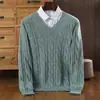 Suéter Masculino de Lã Pura Outono e Inverno Gola V Solto Espessado Torcido Quente Casual Tricotado em Cashmere