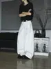 Calça jeans casual estilo americano branca com barra curva para mulheres, calça larga de cintura alta vintage desconstruída multi-bolsos solta da moda
