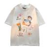 Estilo Americano Chique Preguiçoso Grafite Manga Curta Feminino Algodão Puro Verão Estilo Coreano Solto Vintage Meia Manga Camiseta Top