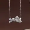 Moderna Cadena para Clavícula con Lazo Completamente Tachonado de Diamantes Plata S925 Diaria Fiesta Nocturna Collar de Lazo Resistente