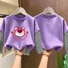 Camiseta de manga larga a rayas de algodón puro para niña, nueva colección de otoño 2026 estilo coreano para niños, look versátil de dos piezas, para niños de talla mediana y grande