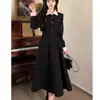 Vestido de Manga Larga Estilo Hepburn Francés Talla Grande Falso Dos Piezas Cuello Polo para Mujer Otoño Sentido de Alta Gama Cintura Ceñida Vestido Largo de Línea A
