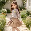 Conjunto de Falda Plisada Floral a Rayas para Niñas