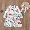 Vestido de rayas de Papá Noel de manga larga para primavera y otoño, estilo europeo y americano + pañuelo para la cabeza, conjunto de dos piezas para niños, moda de Instagram