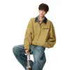 Chaqueta de Trabajo Estilo Granero Americano para Hombre Otoño Calle Principal Solapa Chaqueta de Béisbol Retro Caqui Corta Casual