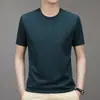 Camiseta Masculina de Seda Gelada Estilo TikTok Camiseta Fina de Manga Curta Tecido Bolha Respirável Jacquard Pontilhado Gola Redonda Top de Verão