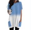 Amazon 2023 Verano para Mujer Tie-dye Color Contraste Cuello Redondo Media Longitud Casual Moda Manga Corta Vestido Media Longitud
