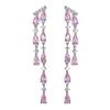 Pendientes Colgantes de Zirconia AAA Largos Incrustados No Convencionales para Vestido de Cena Clip de Oreja de Lujo Pendientes de Borla con Aguja de Plata 925