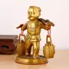 Estatueta de Criança Trazedora de Sorte em Latão, Estatueta de Criança Trazedora de Riqueza, Estatueta de Criança Trazedora de Dinheiro, Estatueta de Criança com Presente de Lingote, Decoração de Casa em Cobre