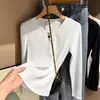 Camiseta base para mujer con forro de polar, top de manga larga con cuello en V, camiseta base blanca con forro de polar para otoño e invierno