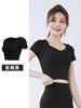 Traje de yoga de manga corta personalizado, nuevo, de secado rápido, top deportivo ajustado para mujer con cinturón y almohadilla para el pecho.