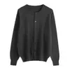 Cardigã de tricô com gola redonda, jaqueta suéter versátil, fio de algodão, tricô simples feminino, estilo fino para primavera e outono, cor sólida