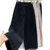 Calça Feminina Casual de Algodão para Primavera e Verão, Nova, Cintura Alta Elástica, Emagrecedora, Perna Larga, Solta, Reta, Cadarço, Comprimento no Tornozelo