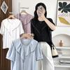 Camisa de Manga Corta con Cuello de Volantes Estilo Nuevo de Verano para Chica Gorda 100 kg Talla Grande Top Casual para Mujer 7716