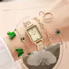 Artículo popular de comercio exterior: Reloj Romano Dorado con Esfera Blanca, Set de Seis Piezas, Set de Joyería de Zirconia Mariposa Esmeralda