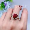 Pulsera con colgante de amor de cinabrio crudo natural con incrustaciones de corazón, pendientes, anillo y colgante, conjunto de tres piezas.