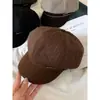 Boina octogonal de estilo retro británico con banda de cuero a rayas para mujer, hace que la cara parezca más pequeña, adecuada para caras cuadradas y redondas, circunferencia de cabeza grande, sombrero de artista