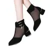 Botas de Malla Hueca para Mujer 2026 Nuevas Botas de Malla Transpirables Antideslizantes de Verano Sandalias Huecas con Tacón Grueso y Punta Cerrada para Mujer con Tacón Medio