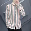 Camisa de Manga Longa Listrada, Estilo Europeu e Americano, Promoção Principal de Primavera, Camisa Branca para Jovens
