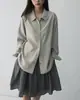 ¡ChuWu STUDIO! Camisa de estilo holgado, lavada a la arena, con una caída suave y vaporosa, lavable a máquina, básica, versátil, camisa azul estilizada