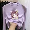 Capa base de forro polar de doble cara para niñas, otoño e invierno, diseño nuevo, elegante y lindo, top de manga larga con cuello alto parcial de moda para niños