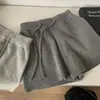 Shorts de tricô simples e básico de cintura alta, soltos, perna larga, para mulheres, estilo coreano, cintura elástica, silhueta em A, calça casual 19078
