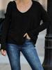 2021 Amazon wish europeo y americano transfronterizo otoño e invierno nuevo top de mujer de color sólido con cuello en V y manga larga ebay