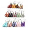 Venta al por mayor de fábrica aretes largos de cristal natural forma de gota de agua amatista Ojo de Tigre Joyería con gancho para la oreja aretes redondos de gota de agua DIY