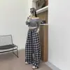 Nuevos pantalones de lana a cuadros estilo coreano para otoño e invierno, con cintura elástica, pierna recta, diseño elegante, holgado y versátil que crea un efecto adelgazante y ensancha las piernas.