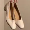 Zapatos de mujer de piel de oveja, estilo francés, piel auténtica, modelo nuevo 2026, tacón grueso, corte bajo, zapatos de noche, tacones altos elegantes y cómodos